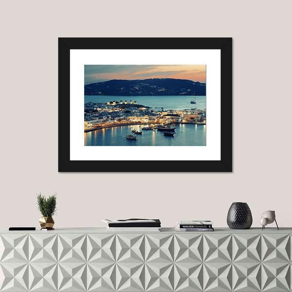 Mykonos Bay At Sunset Canvas Wall Art-3 Horizontal-Gallery Wrap-25" x 16"-Tiaracle