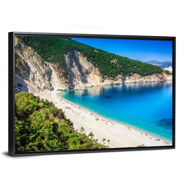 Myrtos Beach Greece Canvas Wall Art-1 Piece-Floating Frame-24" x 16"-Tiaracle