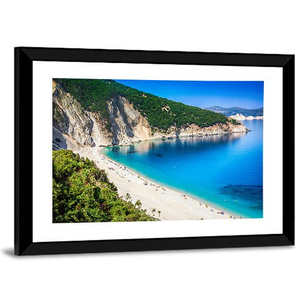 Myrtos Beach Greece Canvas Wall Art-1 Piece-Framed Print-20" x 16"-Tiaracle