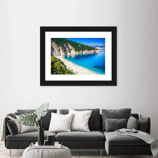 Myrtos Beach Greece Canvas Wall Art-1 Piece-Framed Print-20" x 16"-Tiaracle