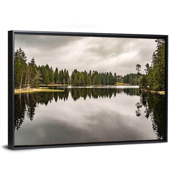 Mystery Lake With Forest Canvas Wall Art-1 Piece-Floating Frame-24" x 16"-Tiaracle