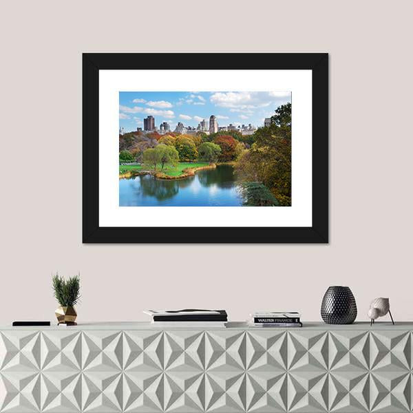 NY Central Park In Autumn Canvas Wall Art-1 Piece-Framed Print-30" x 20"-Tiaracle