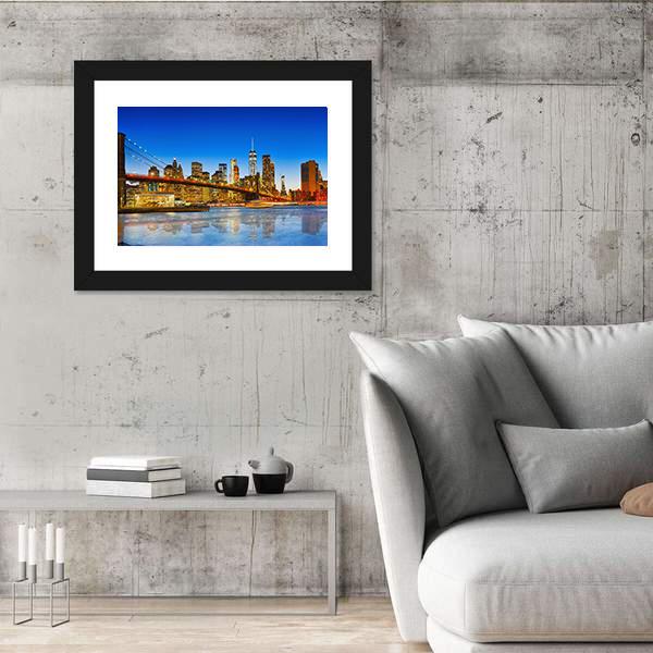 NY City From River Canvas Wall Art-5 Horizontal-Gallery Wrap-22" x 12"-Tiaracle