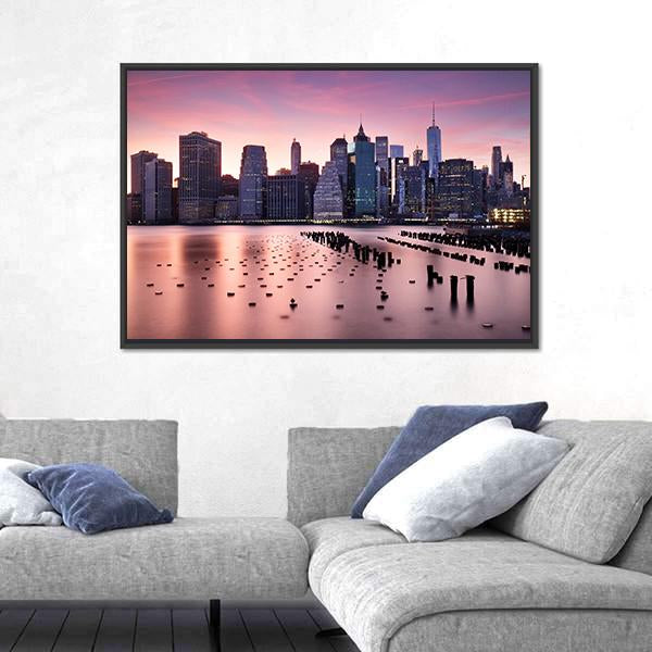 NY City Skyline Canvas Wall Art-5 Horizontal-Gallery Wrap-22" x 12"-Tiaracle