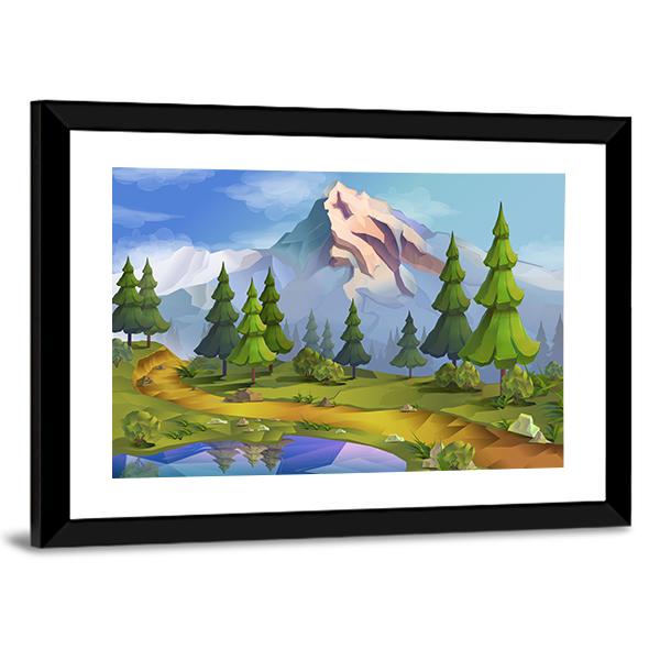 Nature Landscape Illustration Canvas Wall Art-5 Horizontal-Gallery Wrap-22" x 12"-Tiaracle