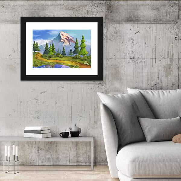 Nature Landscape Illustration Canvas Wall Art-5 Horizontal-Gallery Wrap-22" x 12"-Tiaracle