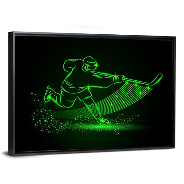 Neon Hockey Player Canvas Wall Art-5 Horizontal-Gallery Wrap-22" x 12"-Tiaracle