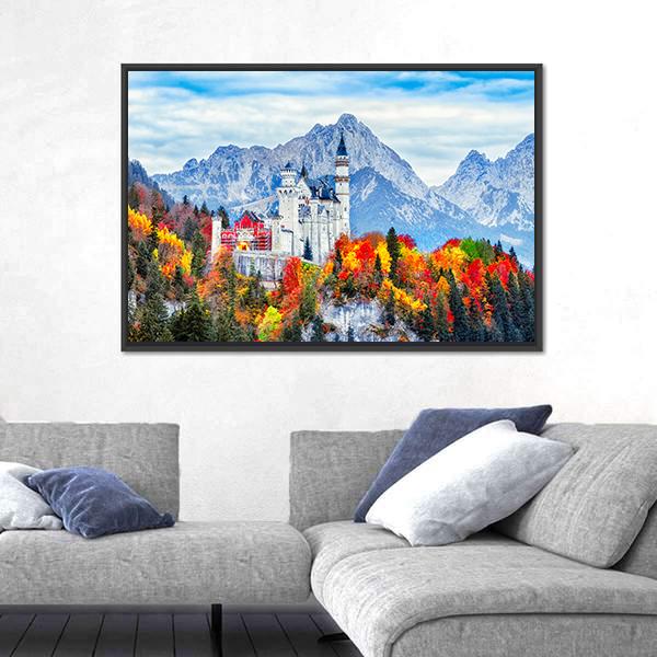 Neuschwanstein Ancient Castle Canvas Wall Art-3 Horizontal-Gallery Wrap-25" x 16"-Tiaracle