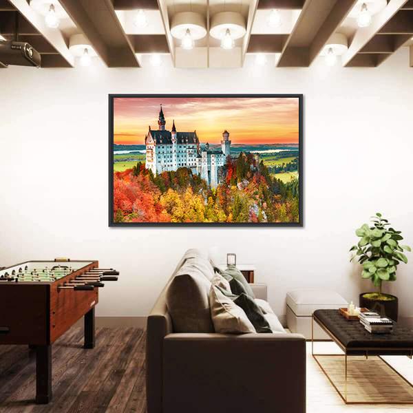 Neuschwanstein Castle In Autumn Canvas Wall Art-3 Horizontal-Gallery Wrap-25" x 16"-Tiaracle