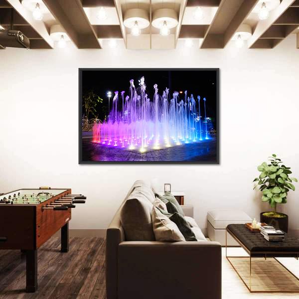 Night Musical Fountains Canvas Wall Art-5 Horizontal-Gallery Wrap-22" x 12"-Tiaracle