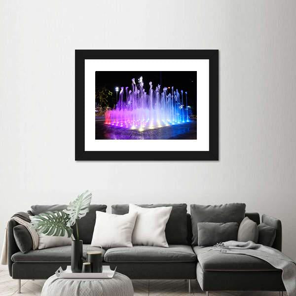 Night Musical Fountains Canvas Wall Art-5 Horizontal-Gallery Wrap-22" x 12"-Tiaracle