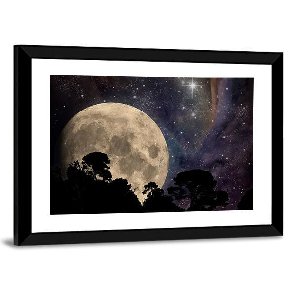 Night Sky With Moon Canvas Wall Art-5 Horizontal-Gallery Wrap-22" x 12"-Tiaracle