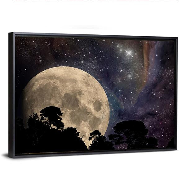 Night Sky With Moon Canvas Wall Art-5 Horizontal-Gallery Wrap-22" x 12"-Tiaracle