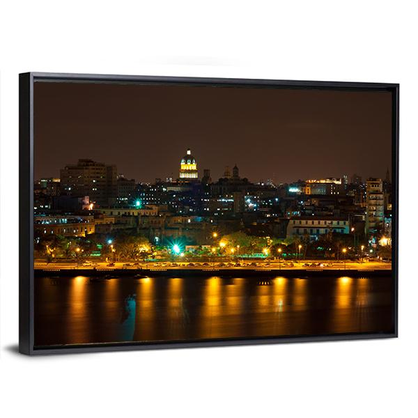 Night View Of Havana Canvas Wall Art-5 Horizontal-Gallery Wrap-22" x 12"-Tiaracle