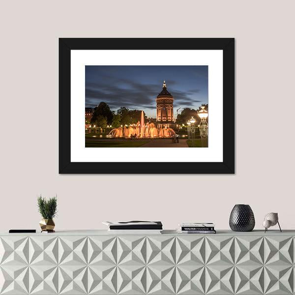 Night View Of Mannheim Canvas Wall Art-1 Piece-Framed Print-42" x 14"-Tiaracle