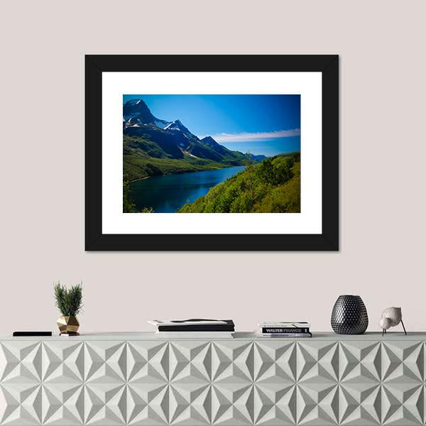 Nordfjorden & Svartisen Glacier Canvas Wall Art-1 Piece-Framed Print-20" x 16"-Tiaracle