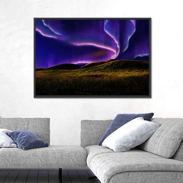 Northern Light On Silent Field Canvas Wall Art-5 Horizontal-Gallery Wrap-22" x 12"-Tiaracle