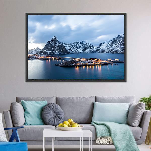 Norway At Blue Hour Canvas Wall Art-5 Horizontal-Gallery Wrap-22" x 12"-Tiaracle