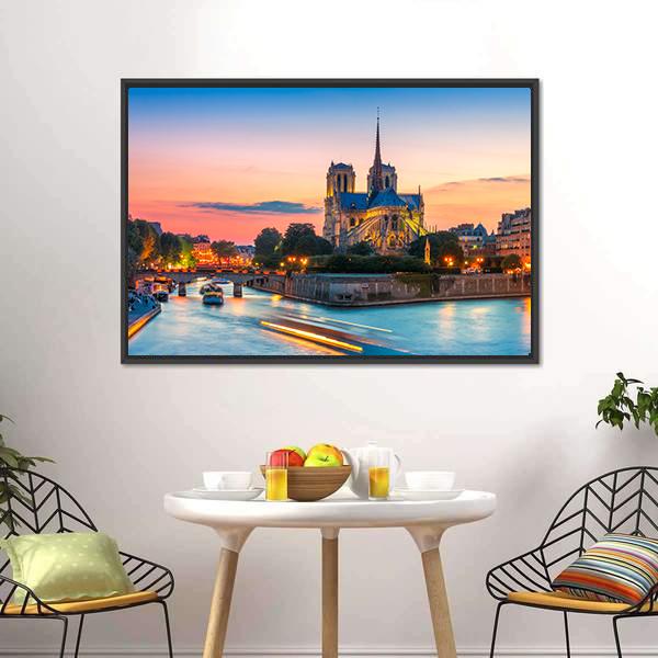 Notre Dame De Paris Canvas Wall Art-5 Horizontal-Gallery Wrap-22" x 12"-Tiaracle