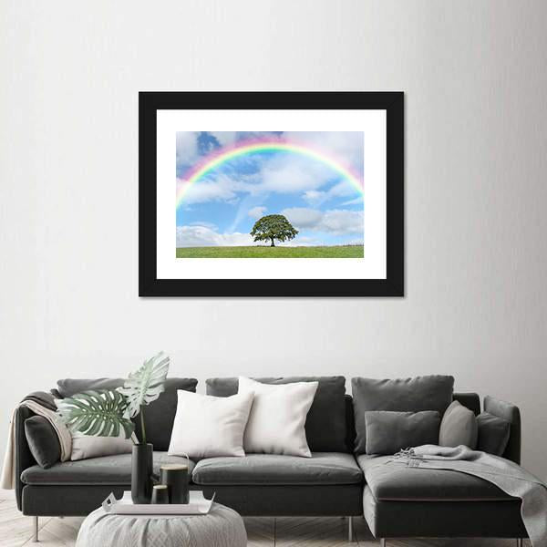 Oak Tree Under Rainbow Canvas Wall Art-5 Horizontal-Gallery Wrap-22" x 12"-Tiaracle