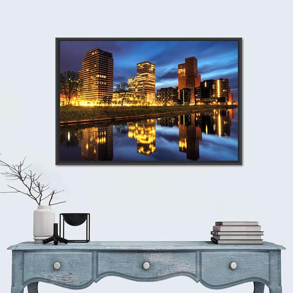 Office Buildings Amsterdam Canvas Wall Art-1 Piece-Floating Frame-24" x 16"-Tiaracle