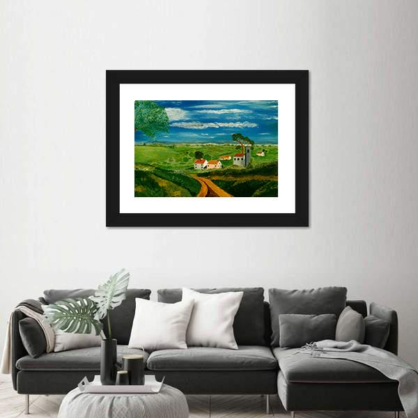 Oil Painting Of Village Canvas Wall Art-5 Horizontal-Gallery Wrap-22" x 12"-Tiaracle