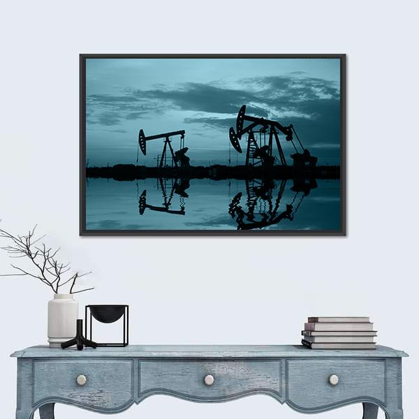 Oil Pipeline & Pumping Unit Canvas Wall Art-1 Piece-Floating Frame-24" x 16"-Tiaracle