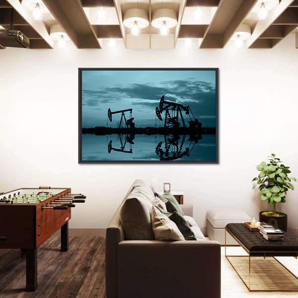 Oil Pipeline & Pumping Unit Canvas Wall Art-5 Horizontal-Gallery Wrap-22" x 12"-Tiaracle