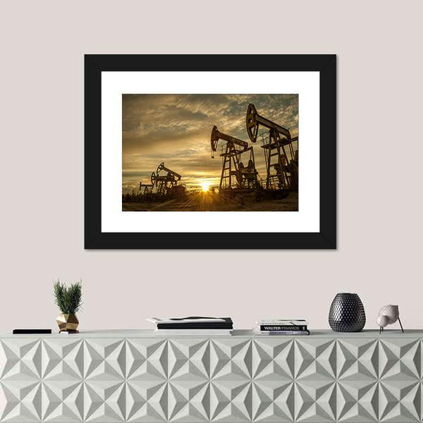 Oil Pump Jacks At Sunset Canvas Wall Art-1 Piece-Framed Print-20" x 16"-Tiaracle