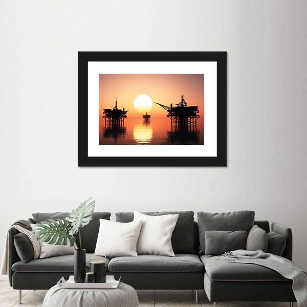 Oil Rig At Late Evening Canvas Wall Art-5 Horizontal-Gallery Wrap-22" x 12"-Tiaracle