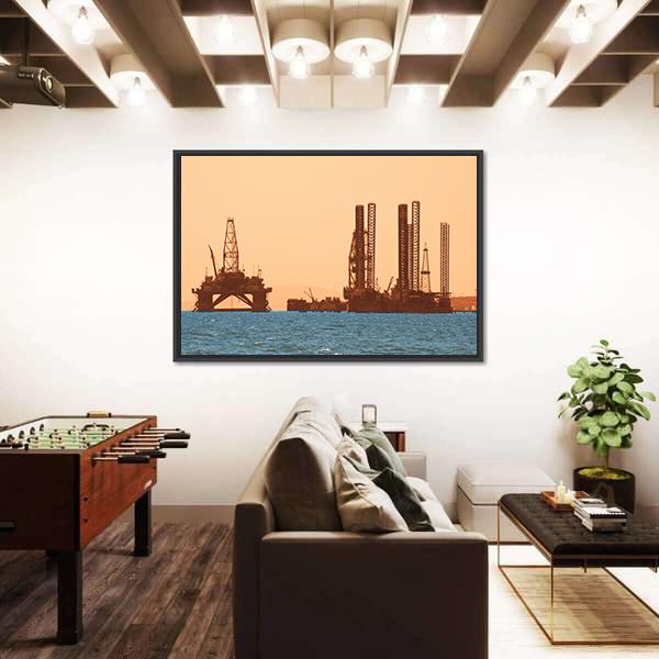 Oil Rig During Sunset Canvas Wall Art-5 Horizontal-Gallery Wrap-22" x 12"-Tiaracle