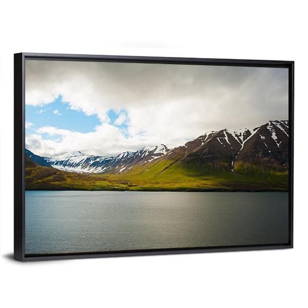 Olafsfjordur In Winter Canvas Wall Art-1 Piece-Floating Frame-24" x 16"-Tiaracle