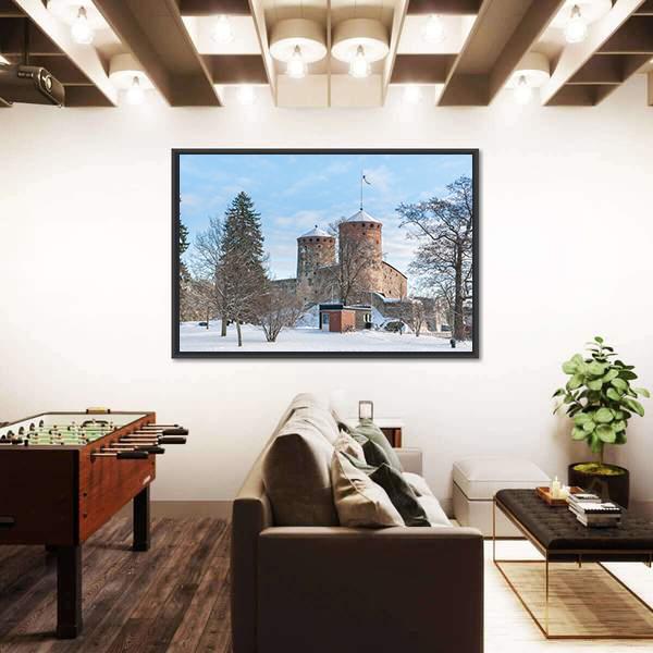 Olavinlinna Castle In Winter Canvas Wall Art-5 Horizontal-Gallery Wrap-22" x 12"-Tiaracle