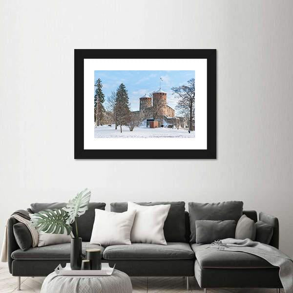 Olavinlinna Castle In Winter Canvas Wall Art-5 Horizontal-Gallery Wrap-22" x 12"-Tiaracle