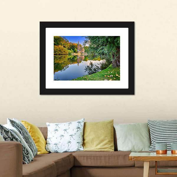 Old Mansion With Lake Canvas Wall Art-5 Horizontal-Gallery Wrap-22" x 12"-Tiaracle