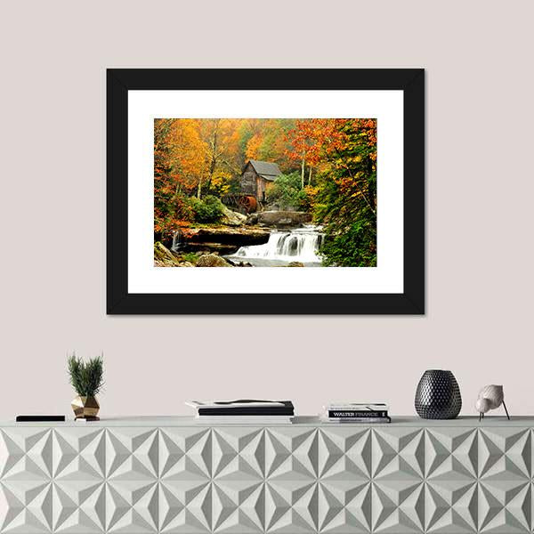 Old Mill & Waterfall Canvas Wall Art-1 Piece-Framed Print-20" x 16"-Tiaracle