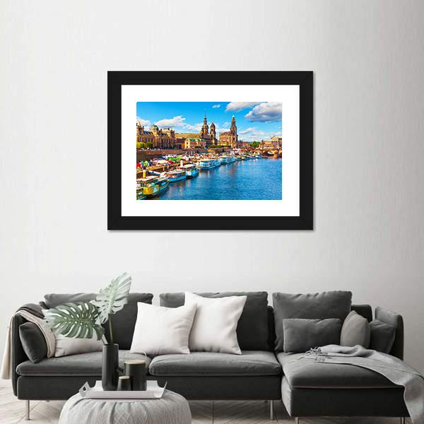 Old Town With Elbe River Canvas Wall Art-5 Horizontal-Gallery Wrap-22" x 12"-Tiaracle