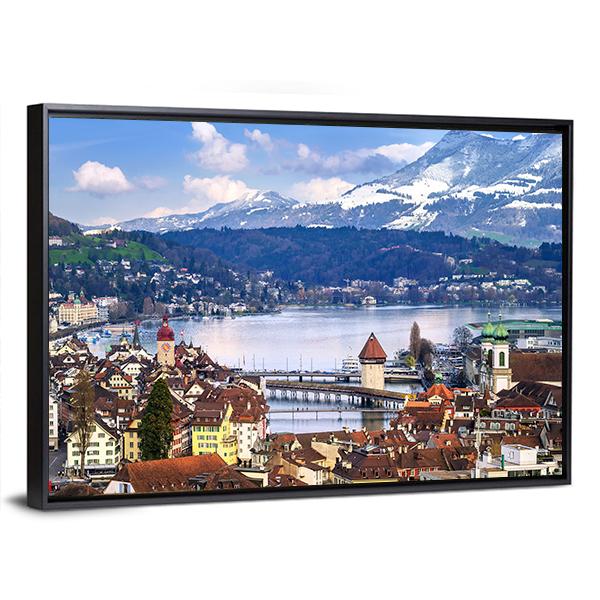 Old Town With Lake Canvas Wall Art-5 Horizontal-Gallery Wrap-22" x 12"-Tiaracle