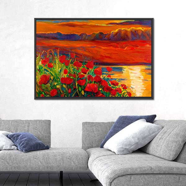 Opium Poppy Field Canvas Wall Art-5 Horizontal-Gallery Wrap-22" x 12"-Tiaracle