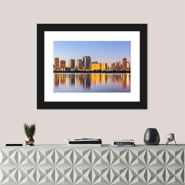 Osaka Cityscape From Yodogawa River Canvas Wall Art-1 Piece-Framed Print-20" x 16"-Tiaracle