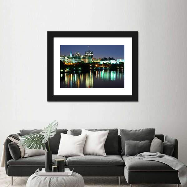 Ottawa At Night Over River Canvas Wall Art-3 Horizontal-Gallery Wrap-25" x 16"-Tiaracle