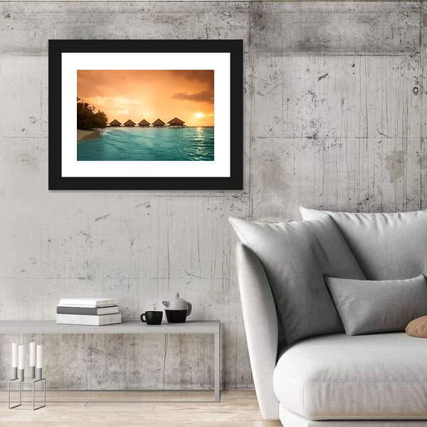 Over Water Bungalows Canvas Wall Art-5 Horizontal-Gallery Wrap-22" x 12"-Tiaracle