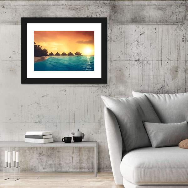 Over Water Bungalows Canvas Wall Art-5 Horizontal-Gallery Wrap-22" x 12"-Tiaracle