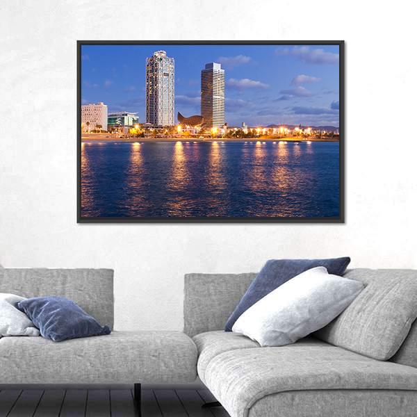 Overview Of Barcelona Spain To Mananecer Canvas Wall Art-5 Horizontal-Gallery Wrap-22" x 12"-Tiaracle