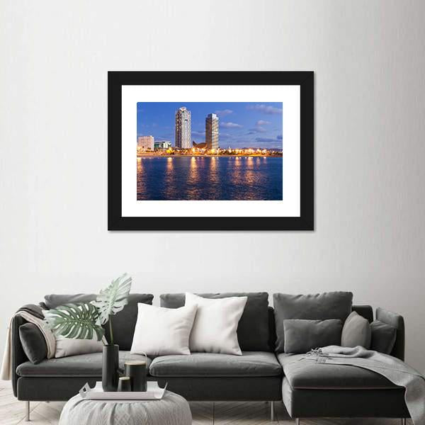 Overview Of Barcelona Spain To Mananecer Canvas Wall Art-5 Horizontal-Gallery Wrap-22" x 12"-Tiaracle