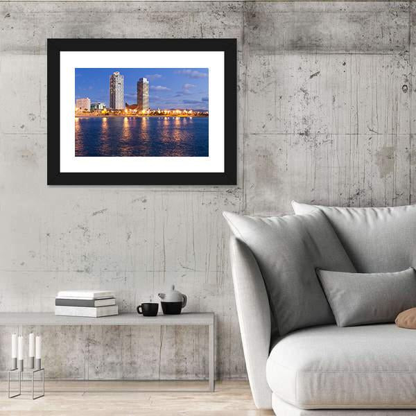 Overview Of Barcelona Spain To Mananecer Canvas Wall Art-5 Horizontal-Gallery Wrap-22" x 12"-Tiaracle