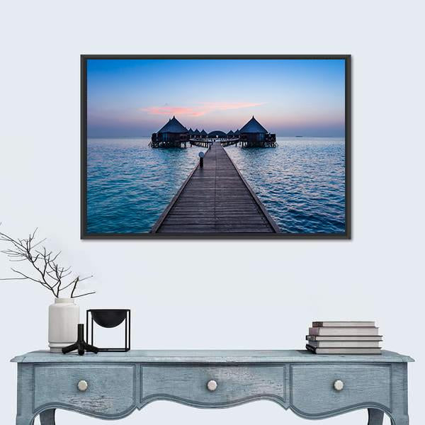 Overwater Bungalow In The Maldives Canvas Wall Art-1 Piece-Floating Frame-36" x 24"-Tiaracle