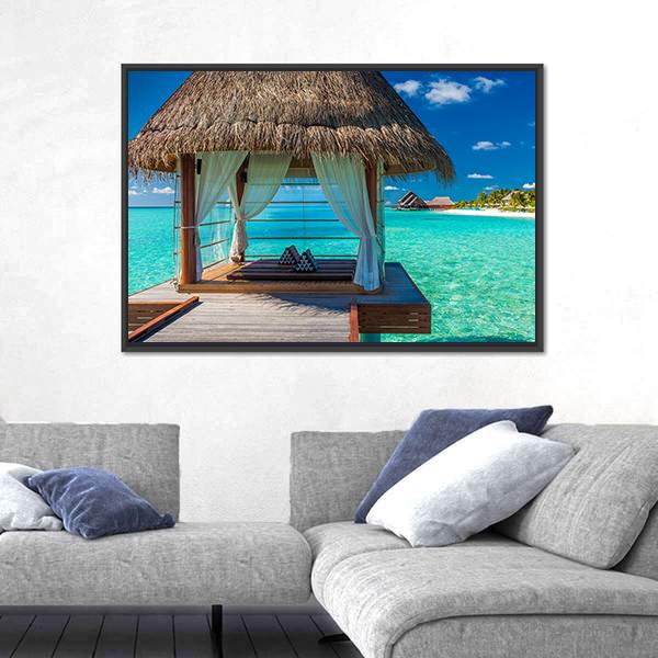 Overwater Spa With Tropical Lagoon View Canvas Wall Art-3 Horizontal-Gallery Wrap-25" x 16"-Tiaracle