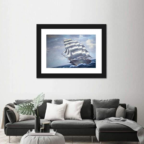 Painting Of A Sail Ship Canvas Wall Art-5 Horizontal-Gallery Wrap-22" x 12"-Tiaracle