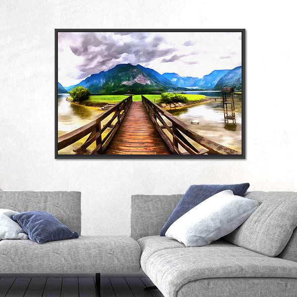 Painting Of Wooden Bridge Canvas Wall Art-5 Horizontal-Gallery Wrap-22" x 12"-Tiaracle
